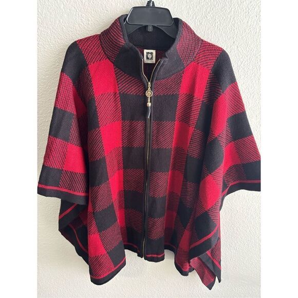 ❤️Anne Klein Buffalo Plaid Poncho - Picture 1 of 4